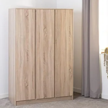 3 Door Wardrobe Oak Effect 51D x 115W x 180H centimetres for Bedroom Cupboard Clothes Storage - AliExpress 1503