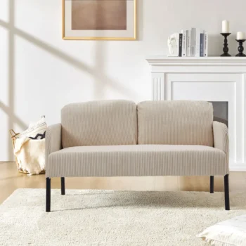 2-Seat Beige white Corduroy Sofa with Armrests And Wood Legs for Living Room Office Bedroom,121cm W x 77cm D x 73.5 cm H - AliExpress 1503