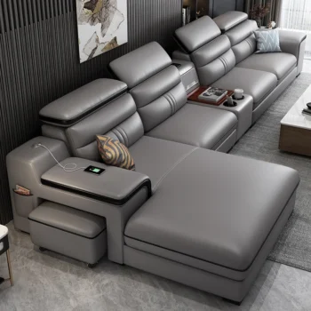 MINGDIBAO Leather Sectional Sofa Set with Cup Holder, USB, Adjustable Headrests & Bluetooth Speaker Living Room Couch with Stool - AliExpress 1503