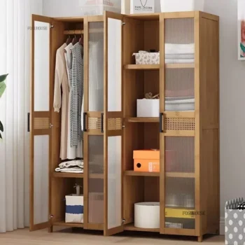 Nordic Bamboo Glass Storage Wardrobes Cabinet Large Capacity Locker Clothes Organizer Home Dormitory Closet Bedroom Furniture - AliExpress 1503