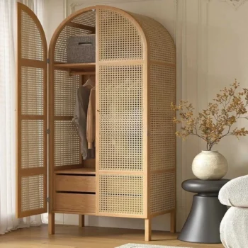 Mumei solid wood rattan wardrobe storage small apartment - AliExpress 1503
