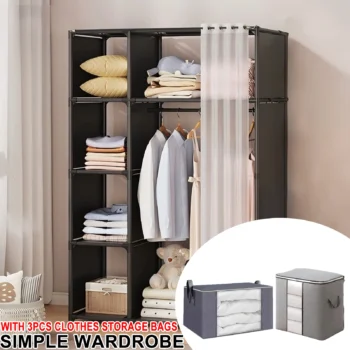 Dustproof Wardrobe Rack Simple Cloth Wardrobe With 3x Clothes Storage Foldable Bags Organizer Container Bedroom Closet Organizer - AliExpress 1503